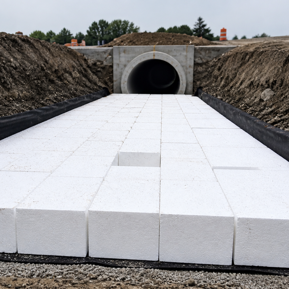 Construction site with trench and culvert-sq